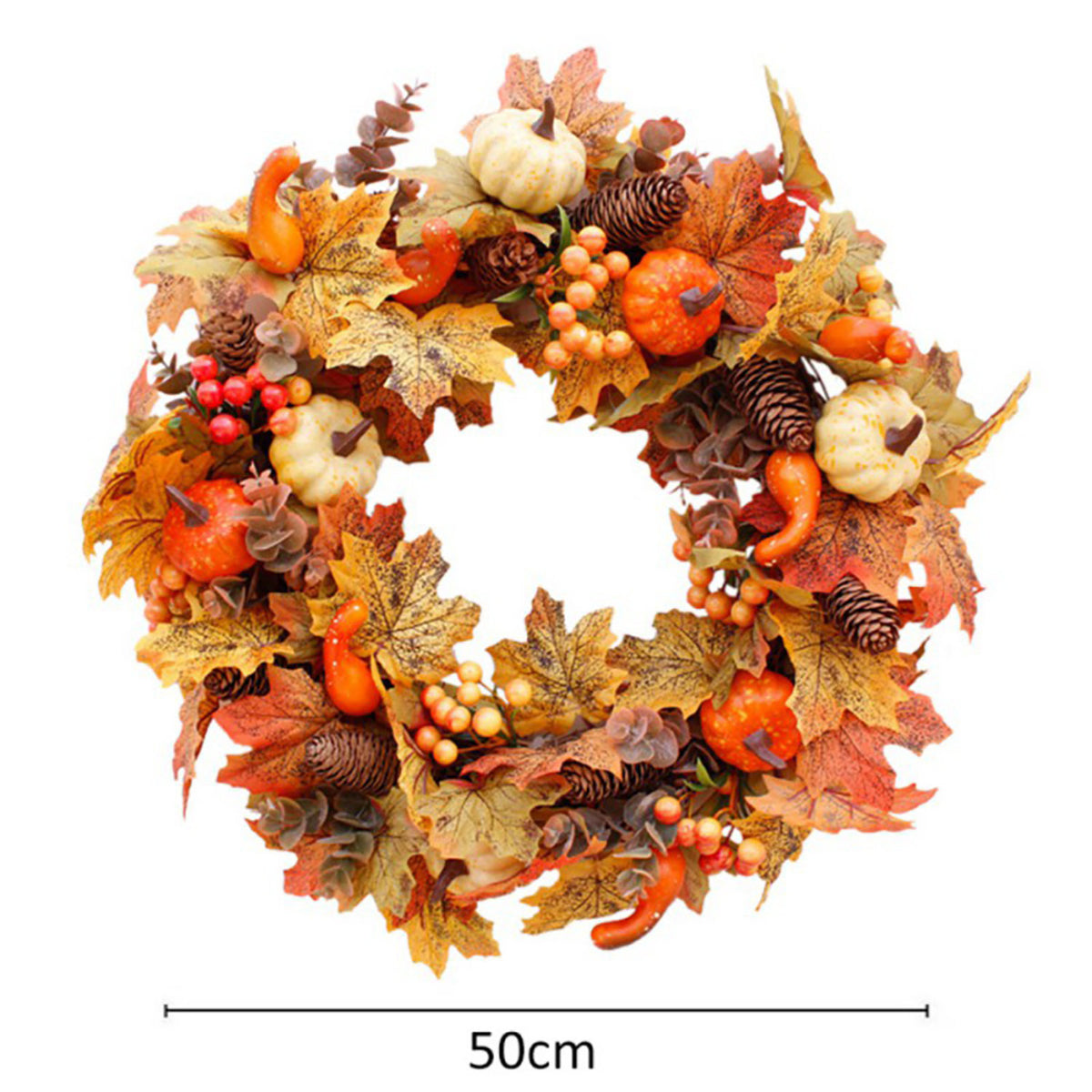 Autumn Harvest LED Wreath with Maple Leaf Pumpkins & Pinecones 50cm
