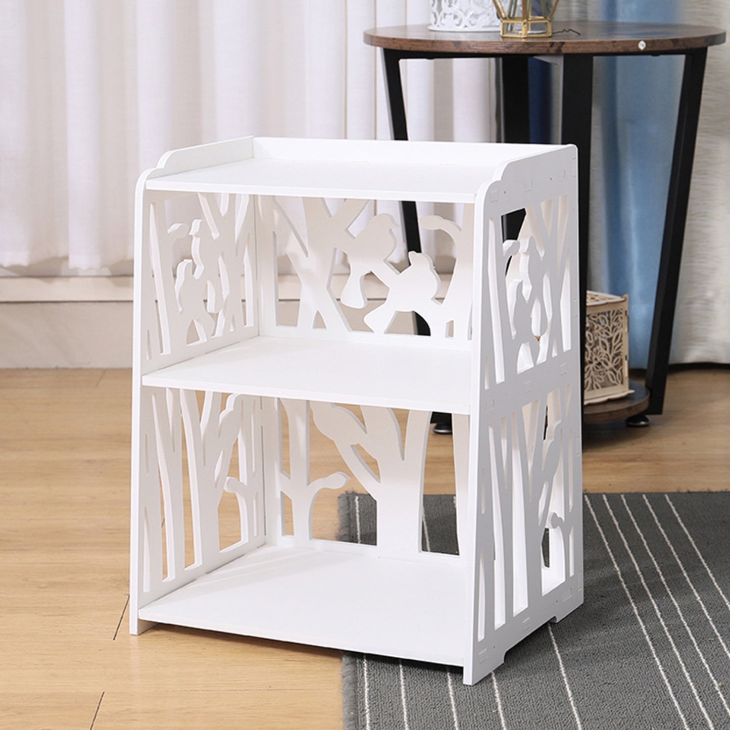 White Rustic Bird Cutout Bedside Table