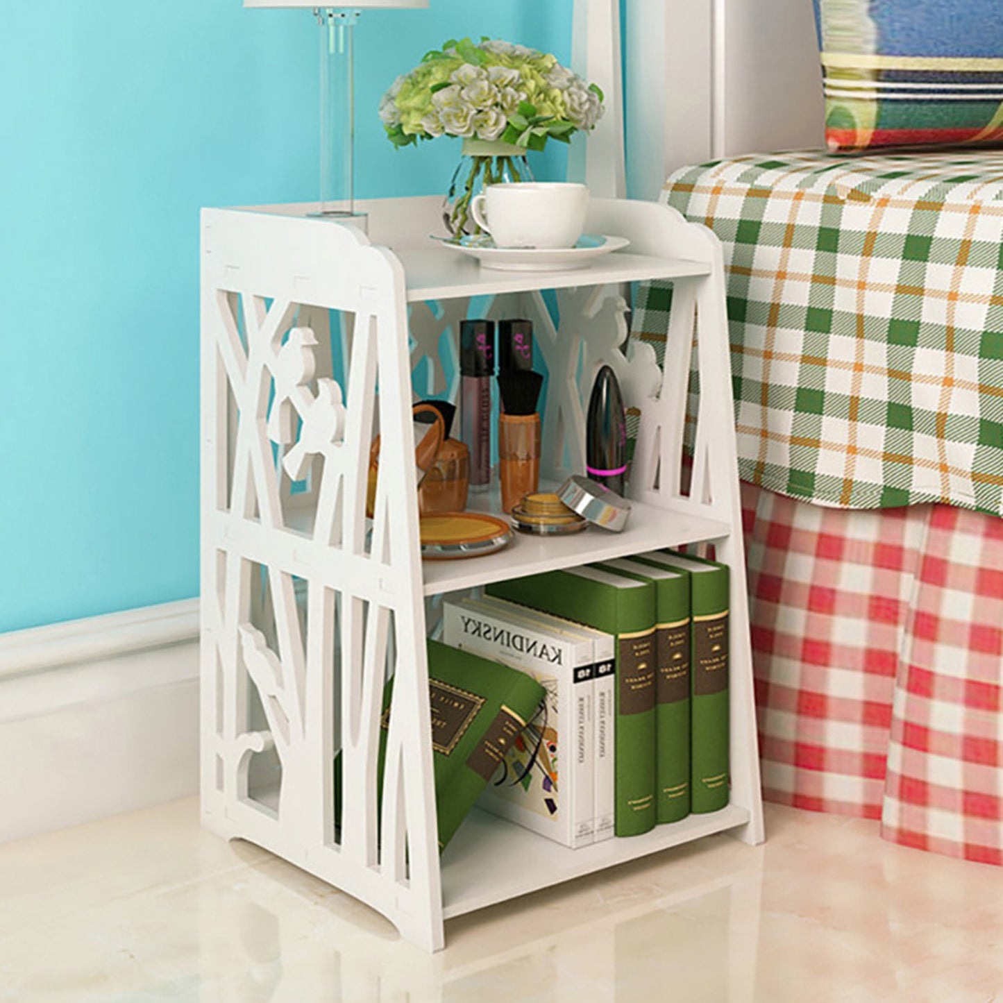 White Rustic Bird Cutout Bedside Table