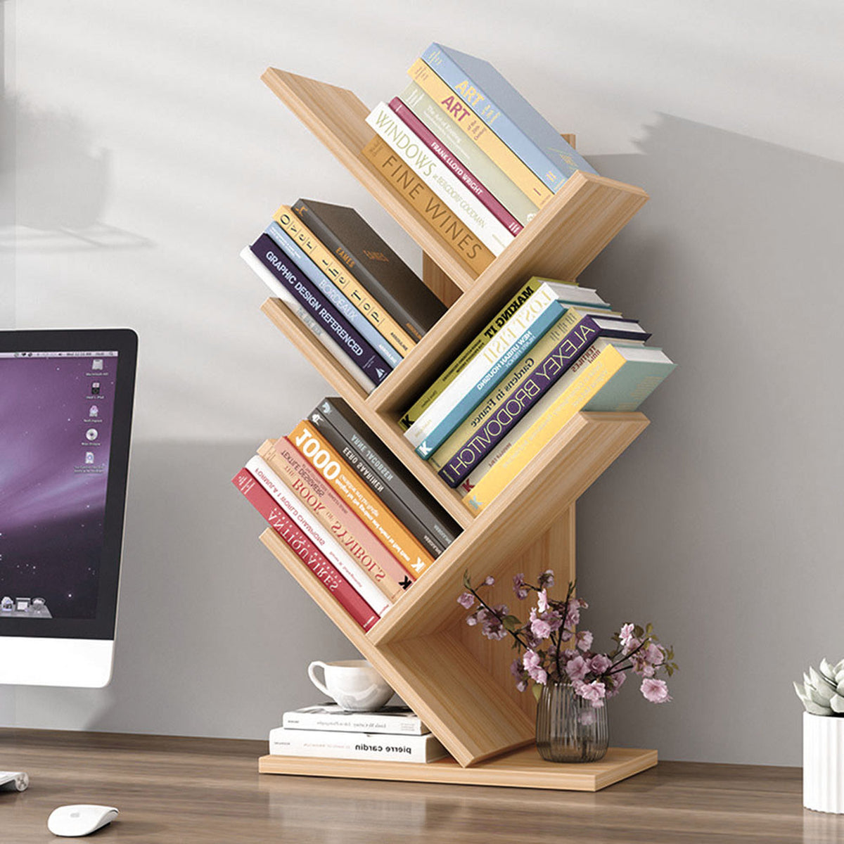 Tree Shaped Natural Bookshelf 5 Tier