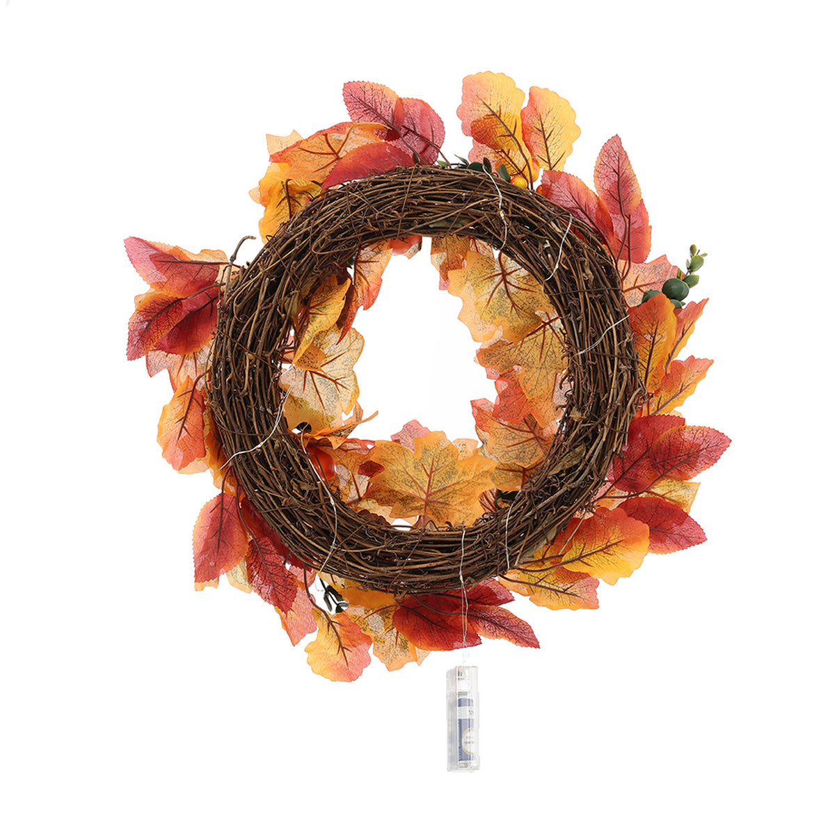 Autumn Harvest LED Wreath with Maple Leaves Pumpkins & Berries 45cm