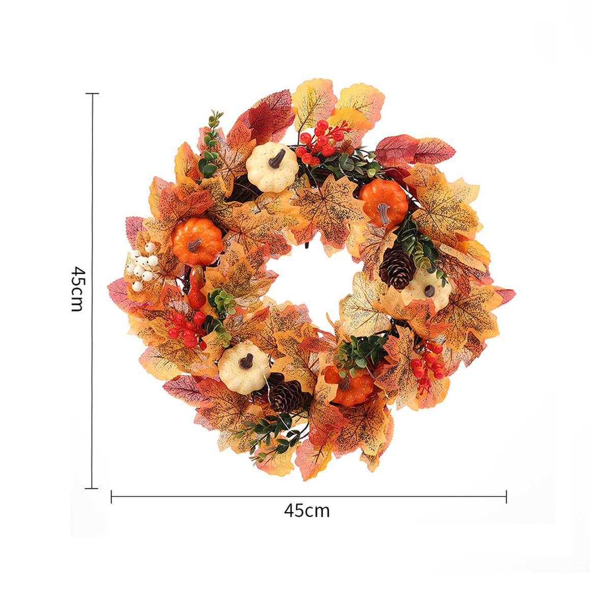 Autumn Harvest LED Wreath with Maple Leaves Pumpkins & Berries 45cm
