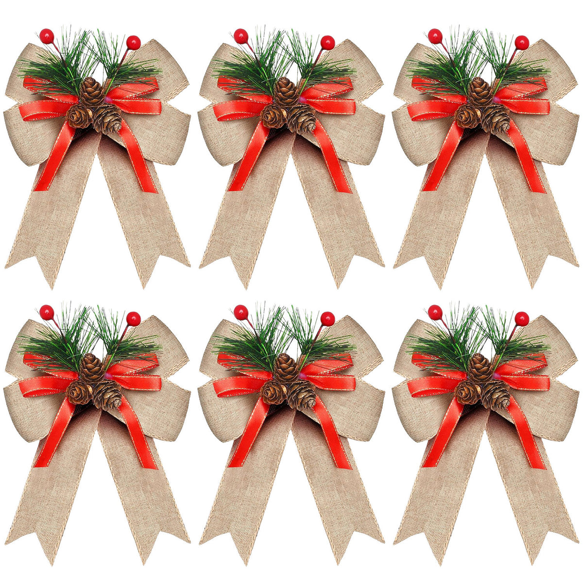 Christmas Bows Beige Pine Cone 6 Pack