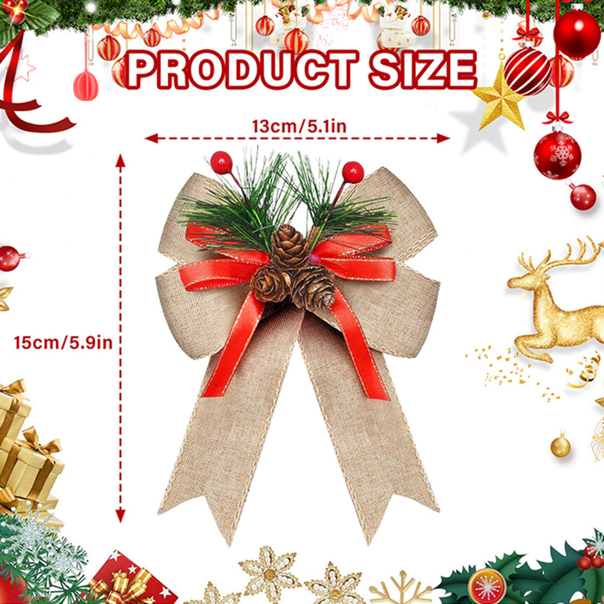 Christmas Bows Beige Pine Cone 6 Pack