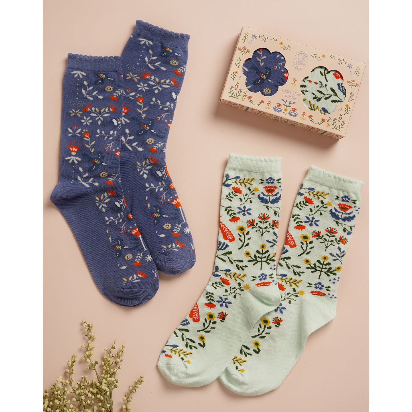 Set of 2 Sophia Lane Floral Ladies Sock Pairs