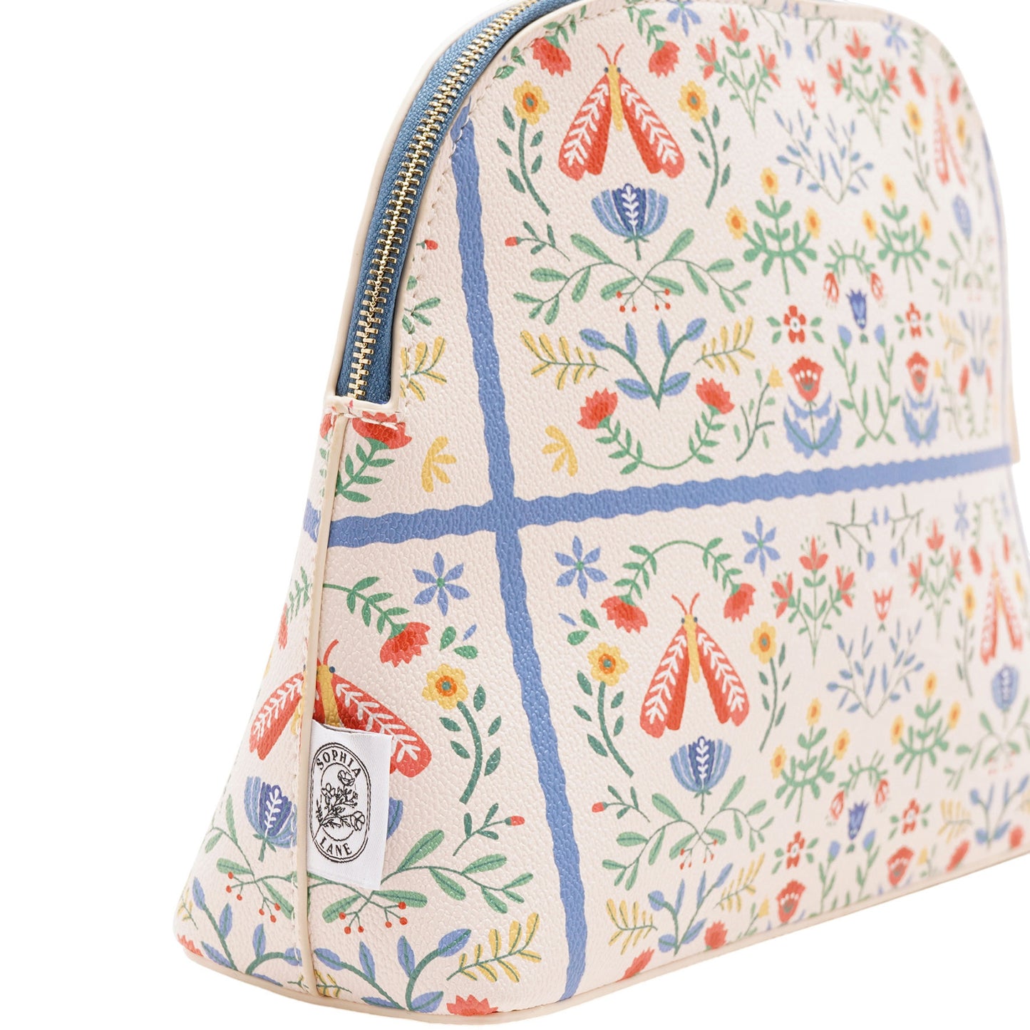Sophia Lane Large Floral Make-Up Bag in Cream