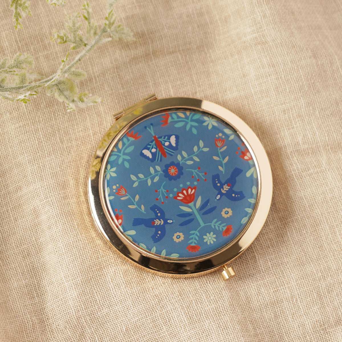 Sophia Lane Floral Compact Mirror in Blue