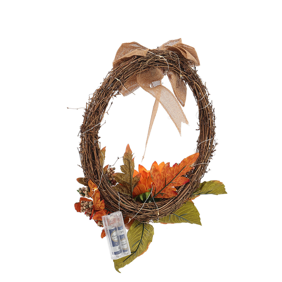 Autumn Sunflower Wreath with Wire Lights 35cm
