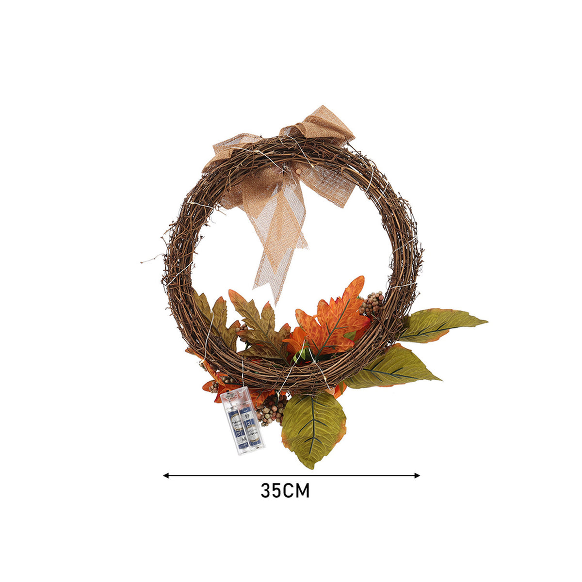 Autumn Sunflower Wreath with Wire Lights 35cm
