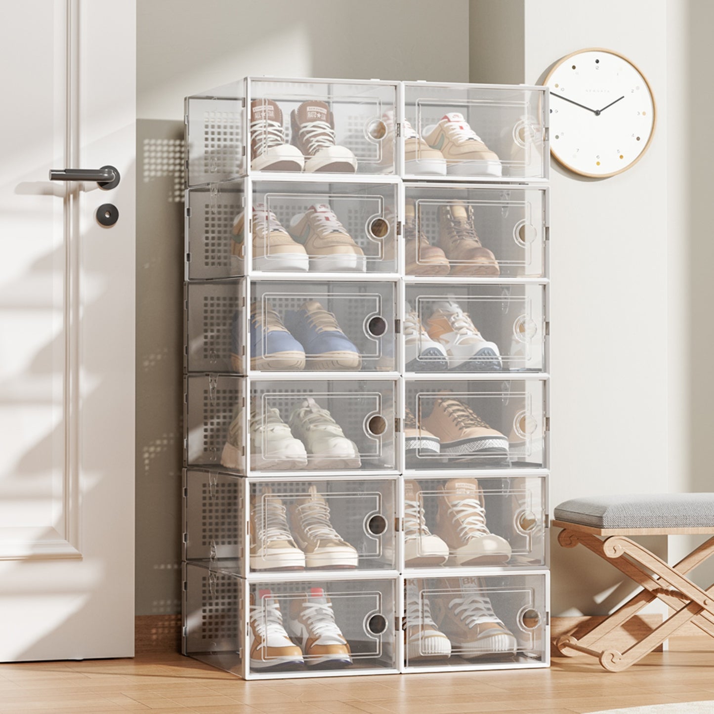 12-Piece White Stackable Plastic Shoe Organiser