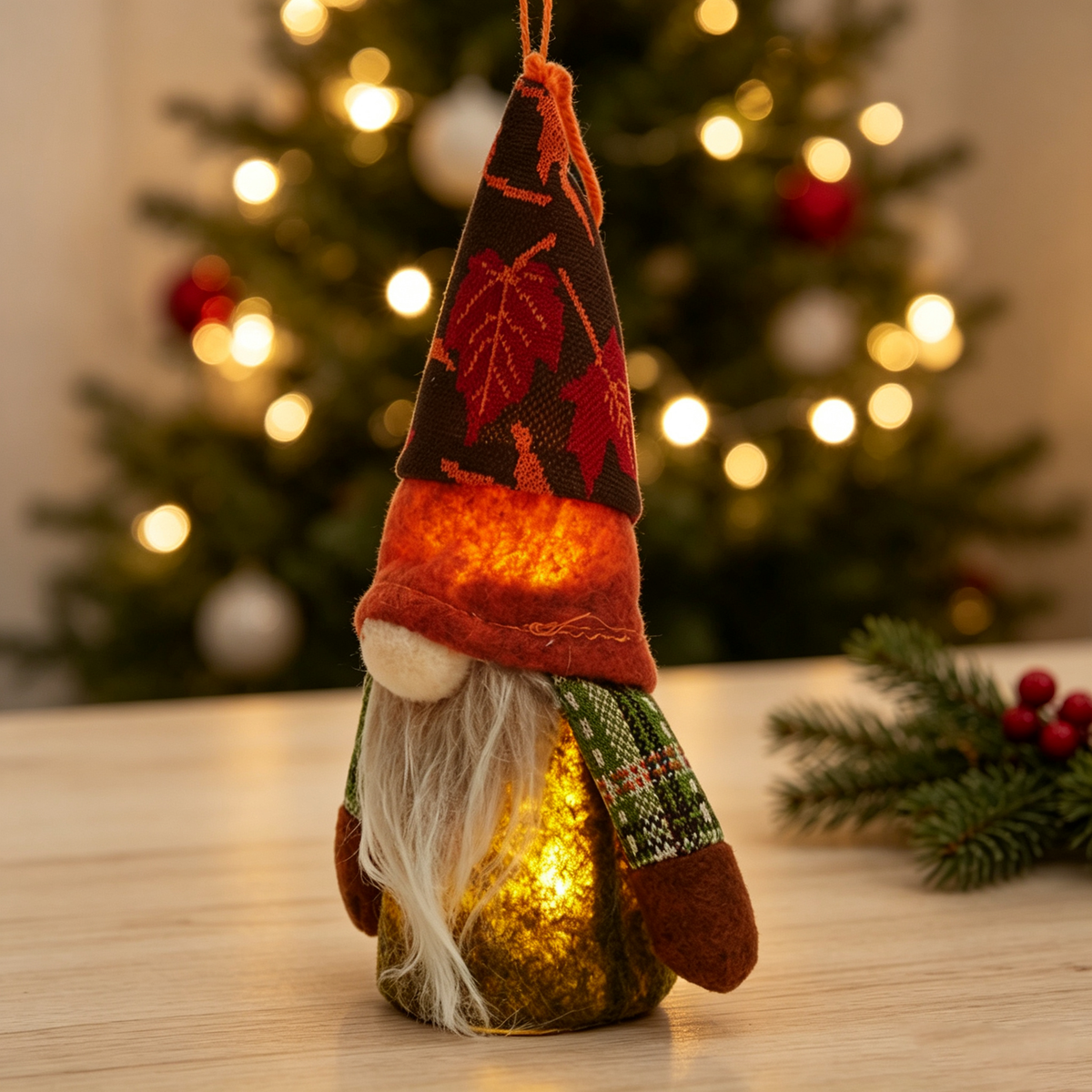 Autumn Harvest LED Handmade Maple Gnome Ornament 17cm