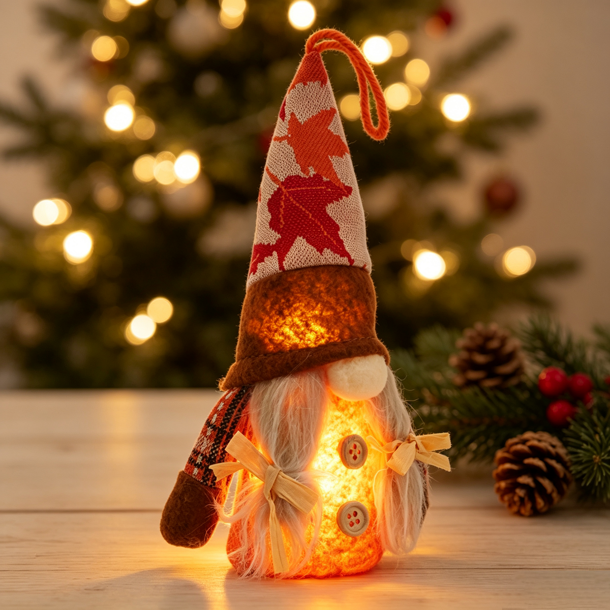 Harvest Maple LED Gnome Ornament 17cm