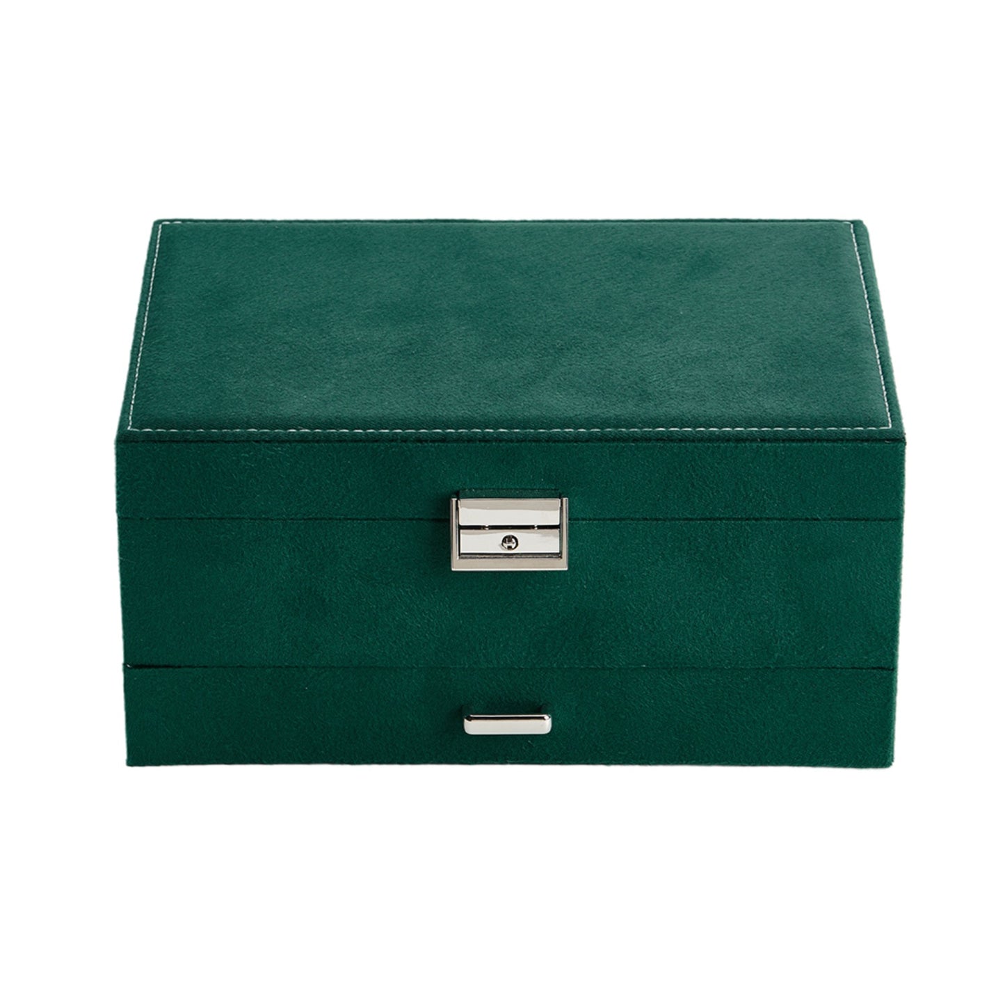 3-Tier Dark Green Velvet Lockable Jewellery Case