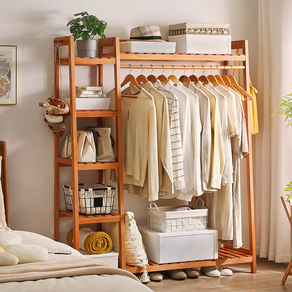 Bamboo Clothing Rack Brown 7 Tier 110cm