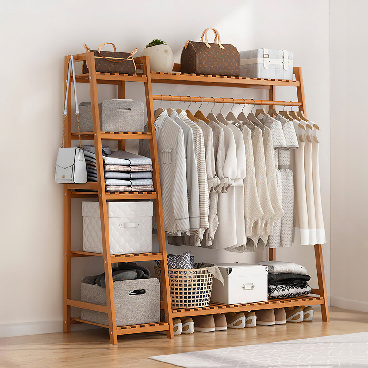 Bamboo Clothing Rack Brown 7 Tier 110cm