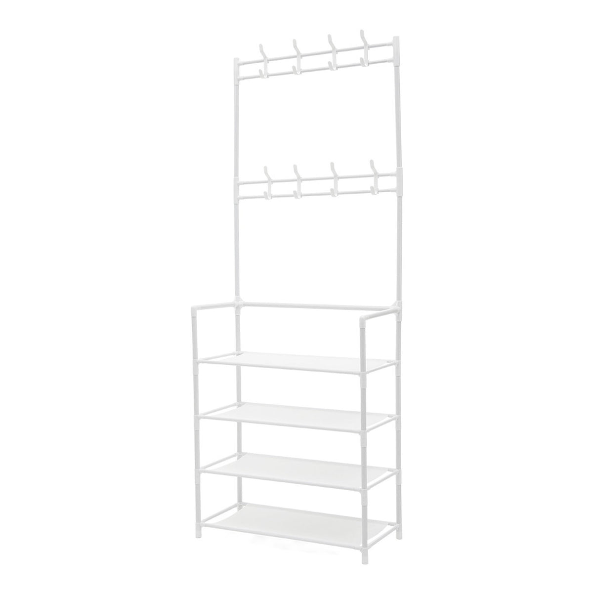 Shoe 4 Tier Rack White with Coat Hooks