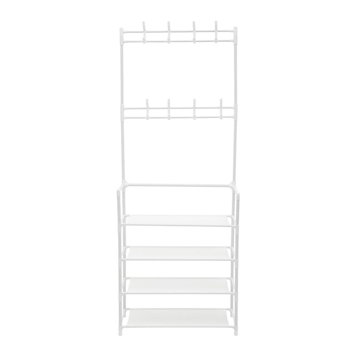 Shoe 4 Tier Rack White with Coat Hooks