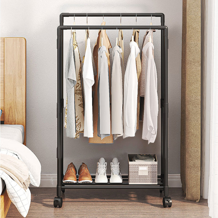 Double Rod Metal Clothes Rack with Wheels