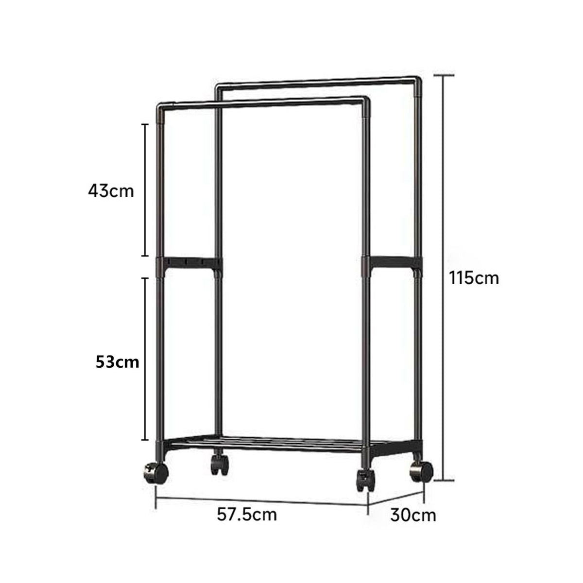 Double Rod Metal Clothes Rack with Wheels