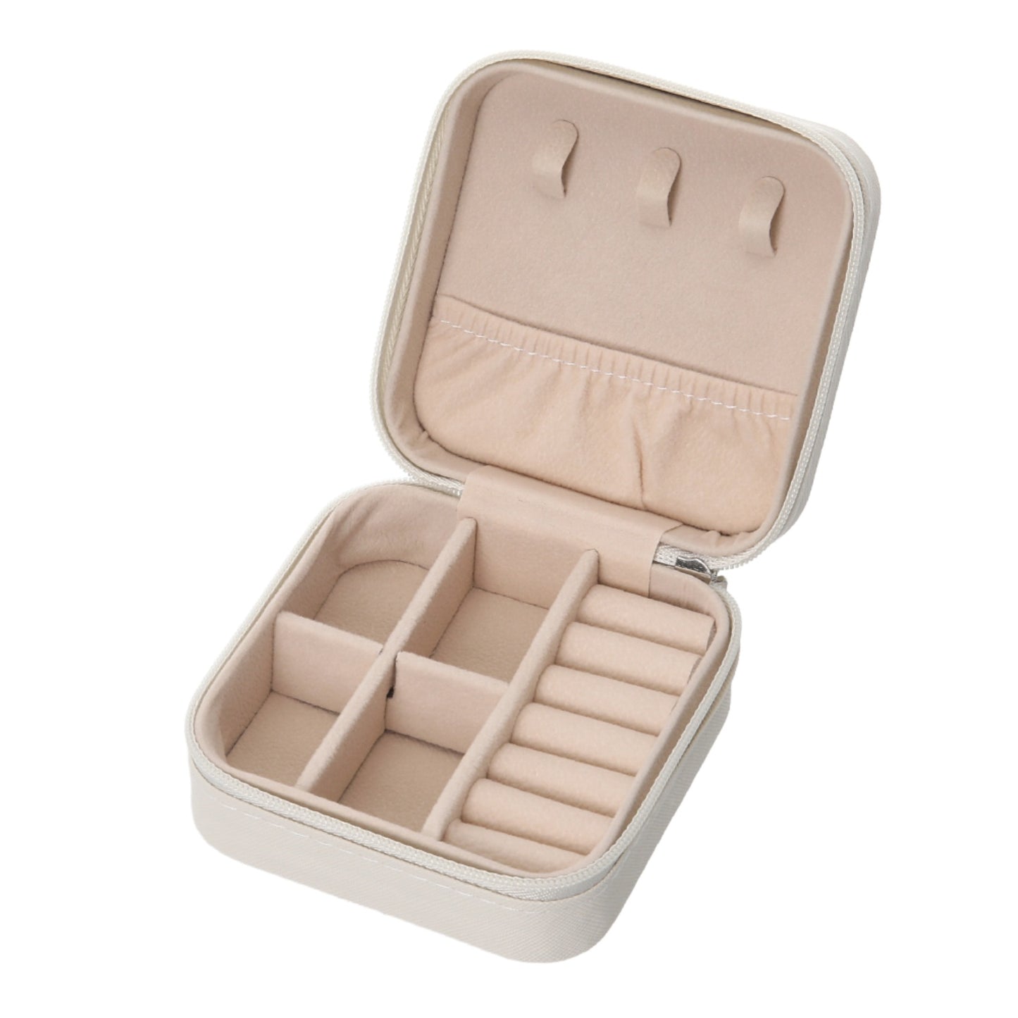 Portable Small White Faux Leather Jewellery Case