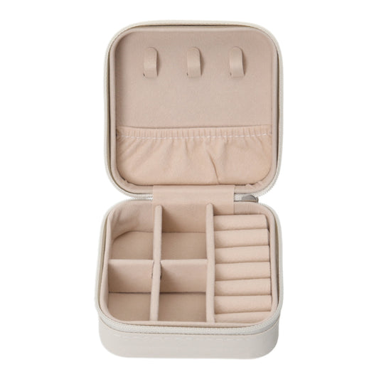 Portable Small White Faux Leather Jewellery Case