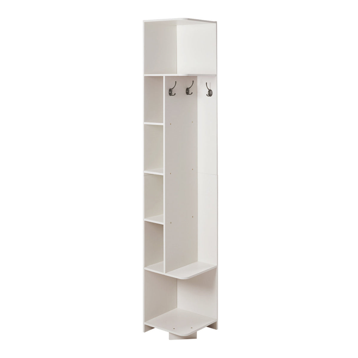 White 6 Tier Corner Storage Rack with Hooks 40cm