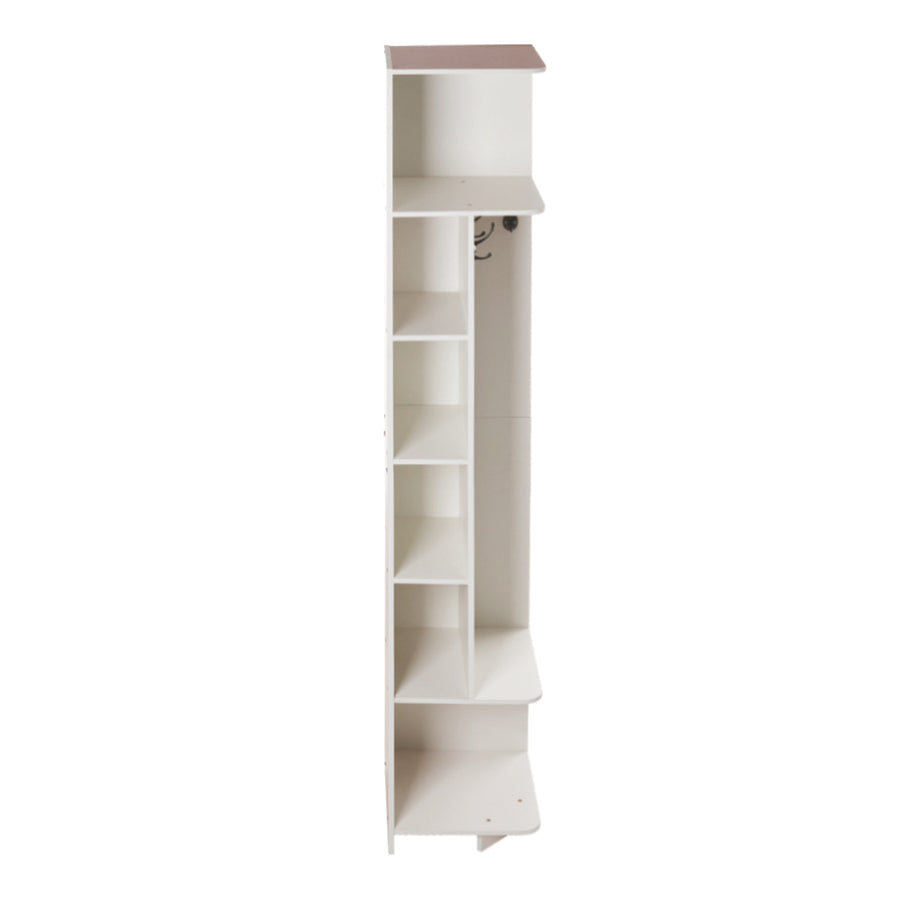 White 6 Tier Corner Storage Rack with Hooks 40cm