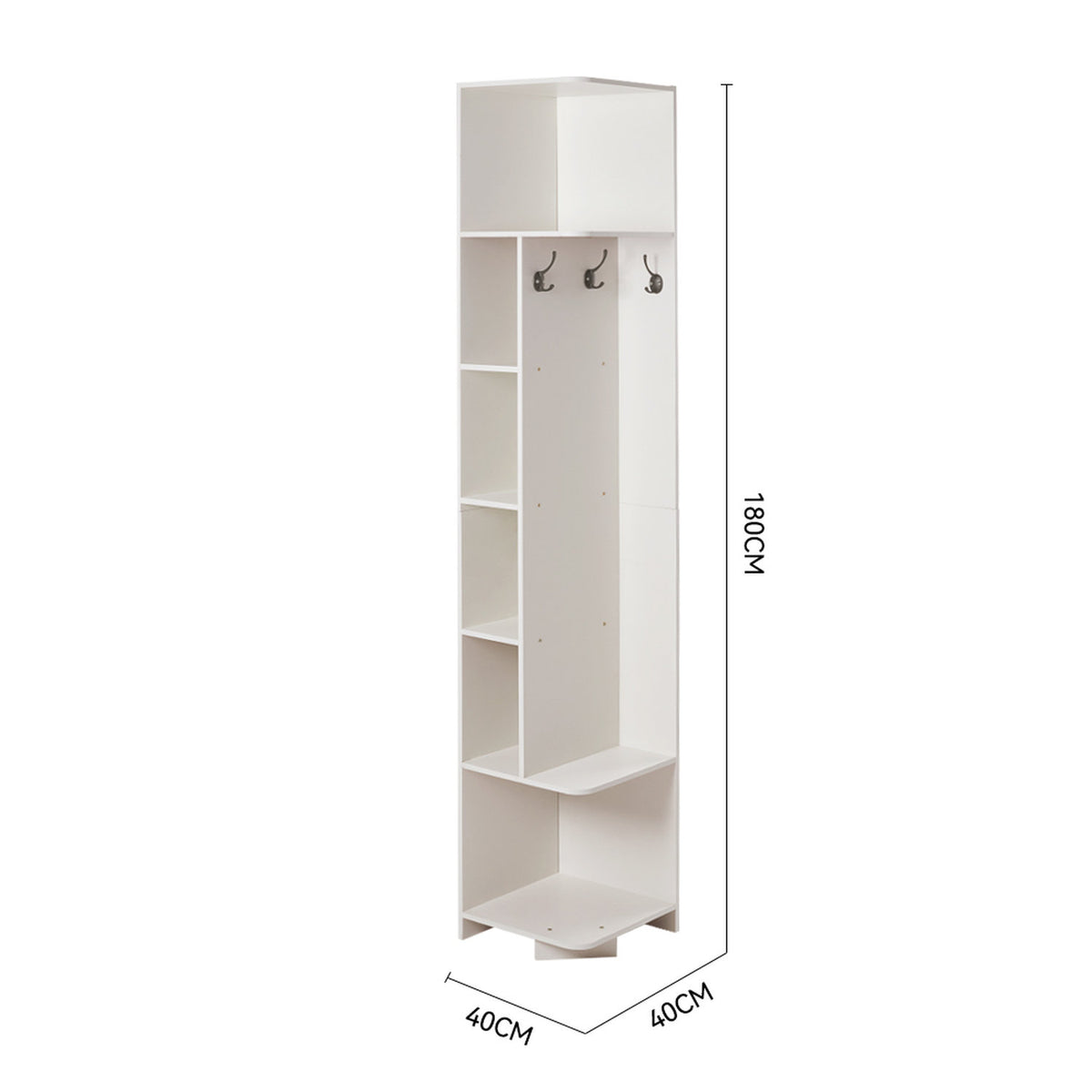 White 6 Tier Corner Storage Rack with Hooks 40cm