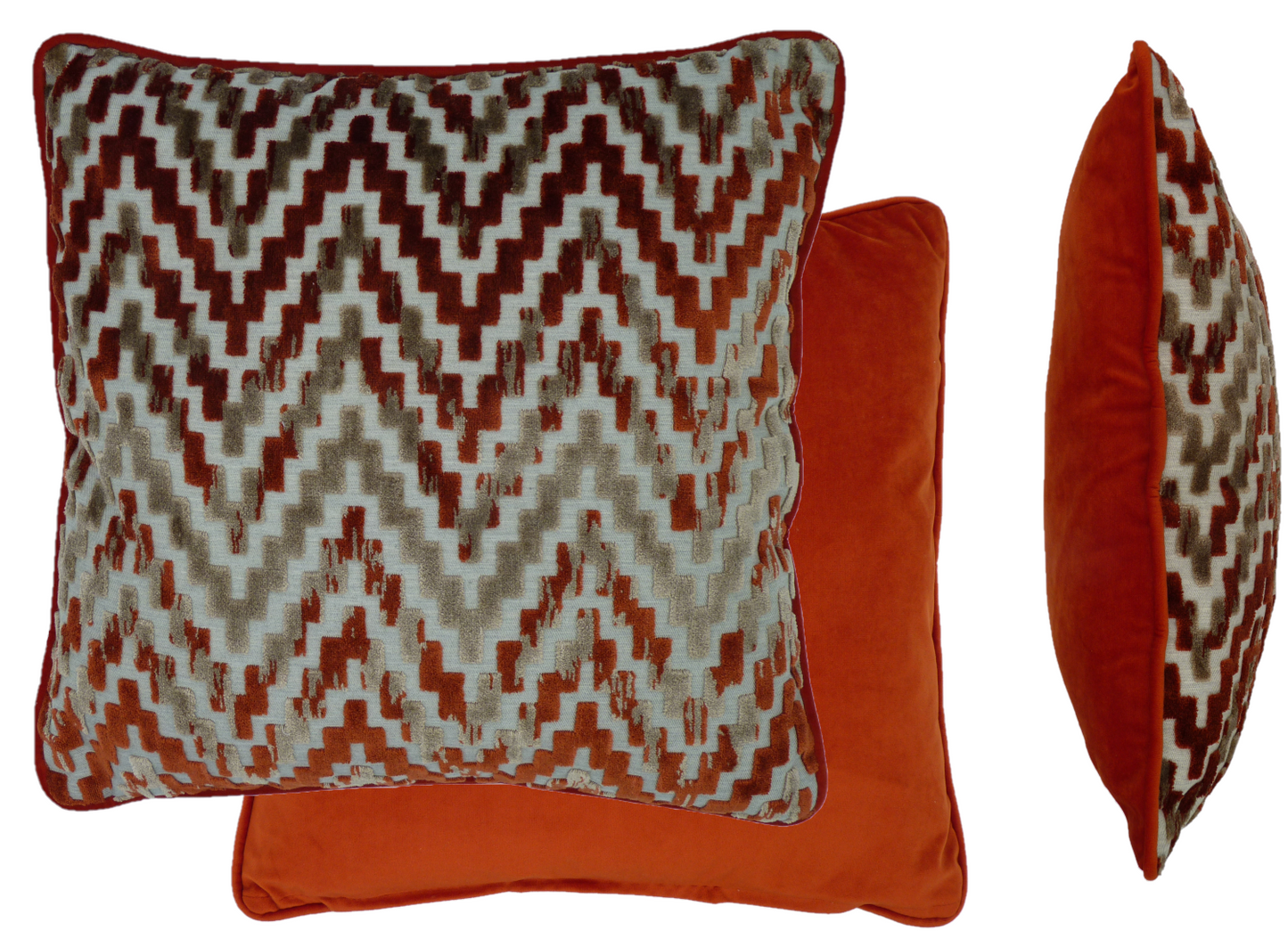 San Remo Burnt Orange Velvet Geometric Cushion Cover (45cm x 45cm)