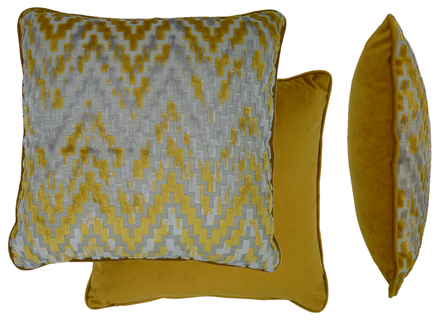 San Remo Ochre Velvet Geometric Cushion Cover (45cm x 45cm)