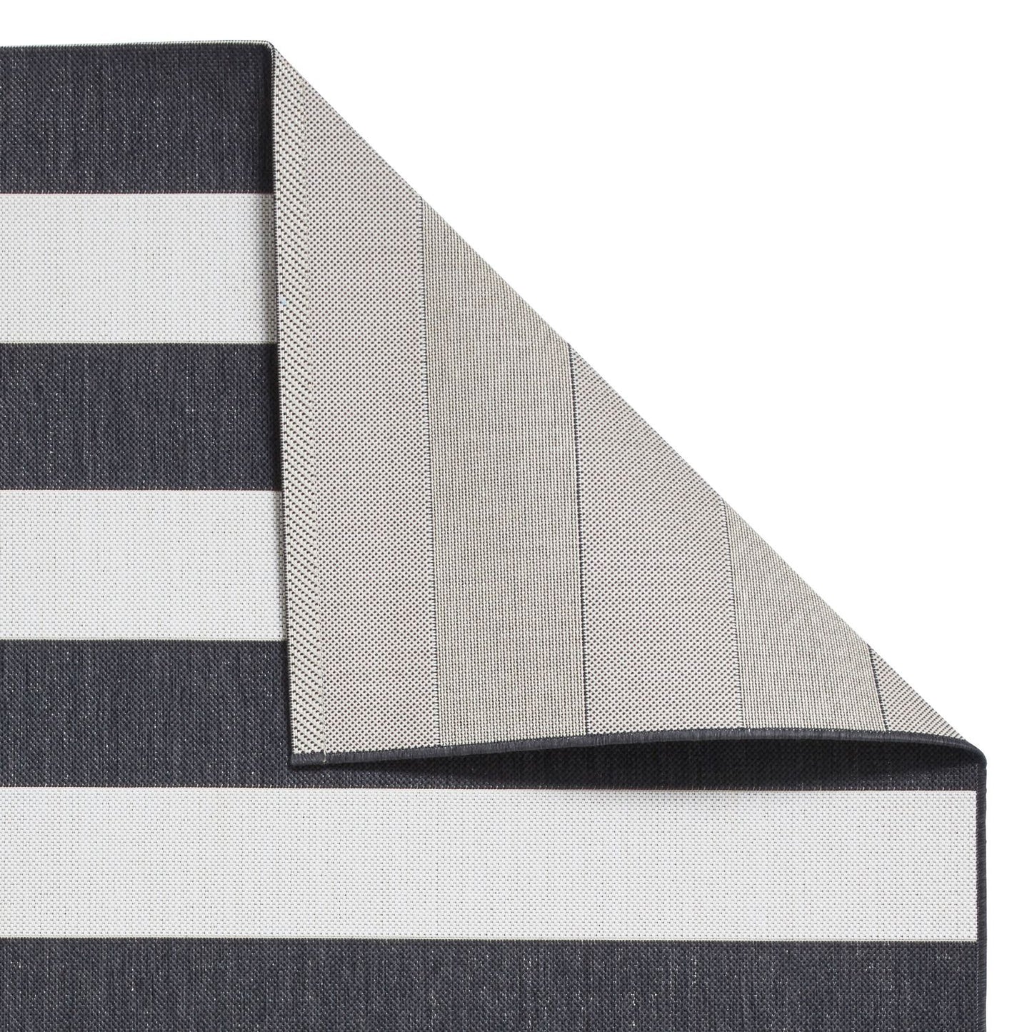 Santa Monica 48644 Black and White Stripe Outdoor Rug