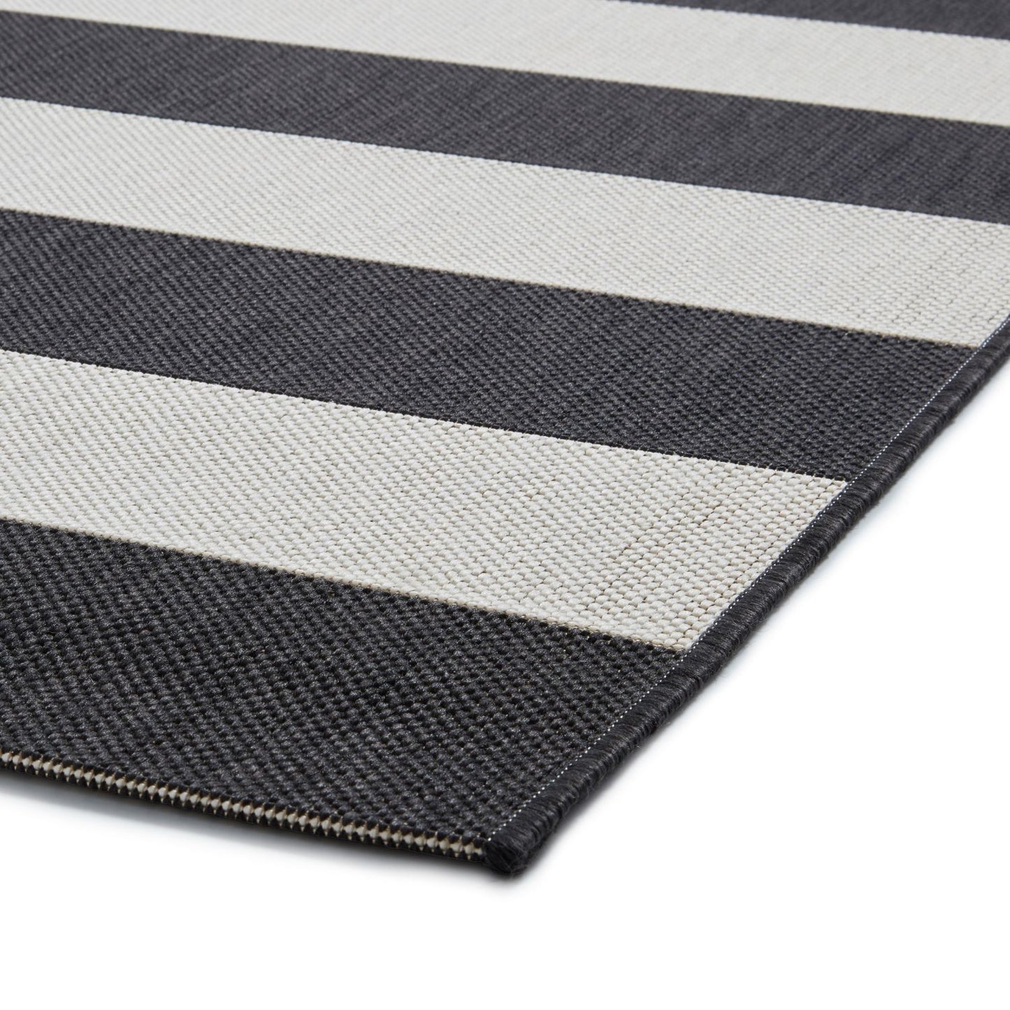 Santa Monica 48644 Black and White Stripe Outdoor Rug