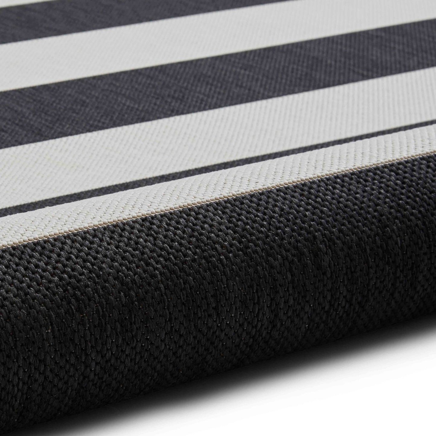 Santa Monica 48644 Black and White Stripe Outdoor Rug