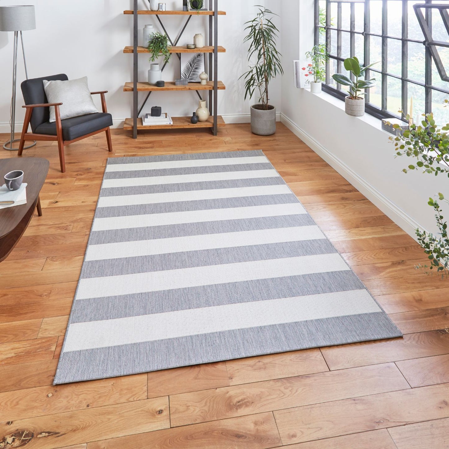 Santa Monica 48644 Grey and Light Beige Stripe Outdoor Rug