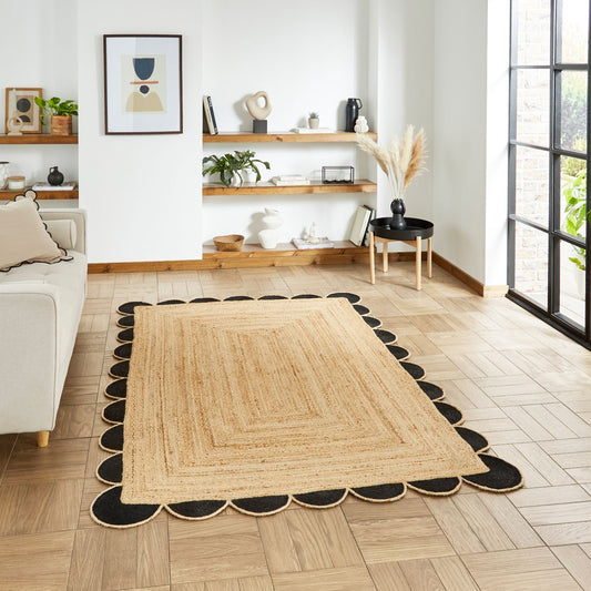 Savannah Jute Scallop Black Edge Natural Rug