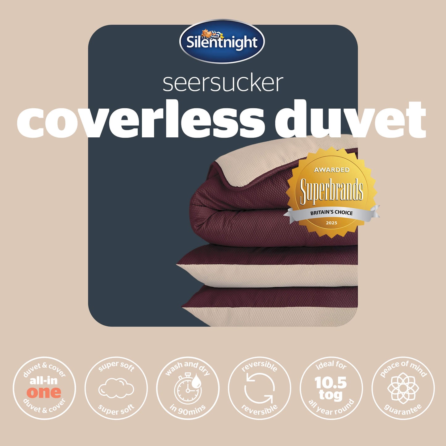 Silentnight Seersucker Berry Coverless 10.5 Tog Duvet and Pillowcase Set