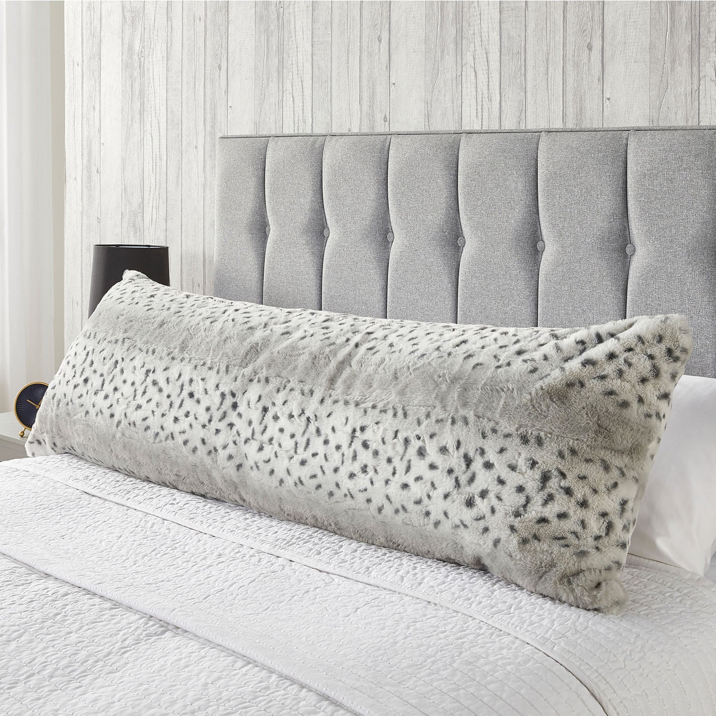 Snow Leopard Grey Faux Fur Bolster Cushion