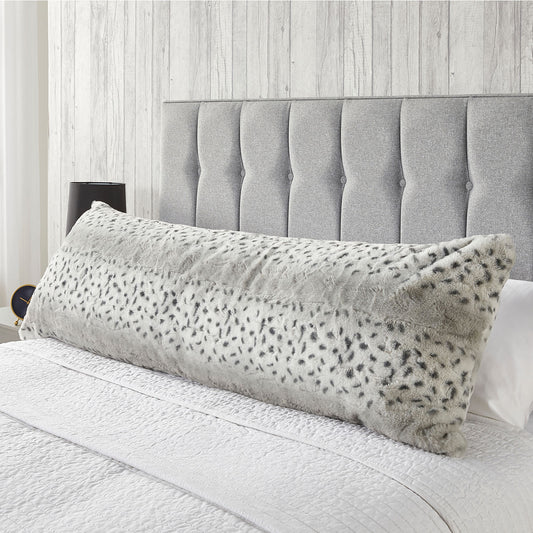 Snow Leopard Grey Faux Fur Bolster Cushion