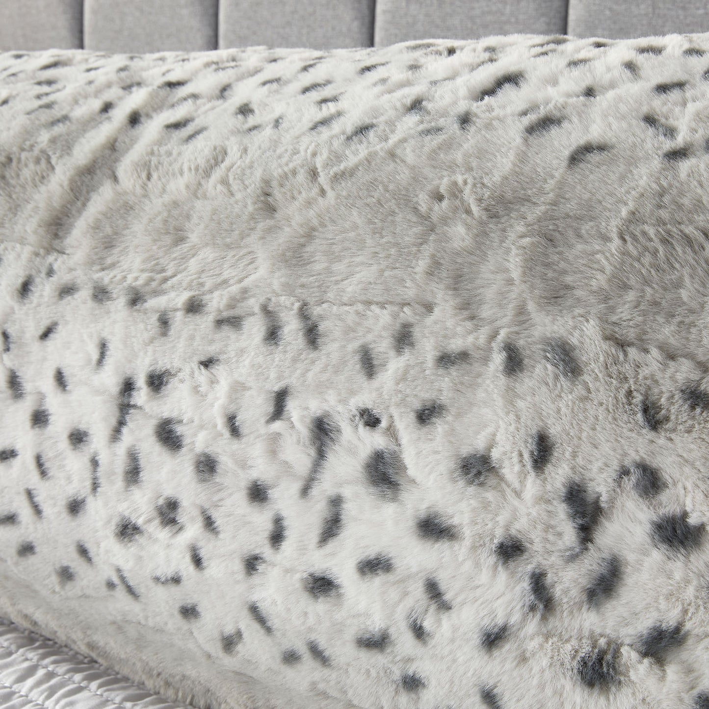 Snow Leopard Grey Faux Fur Bolster Cushion