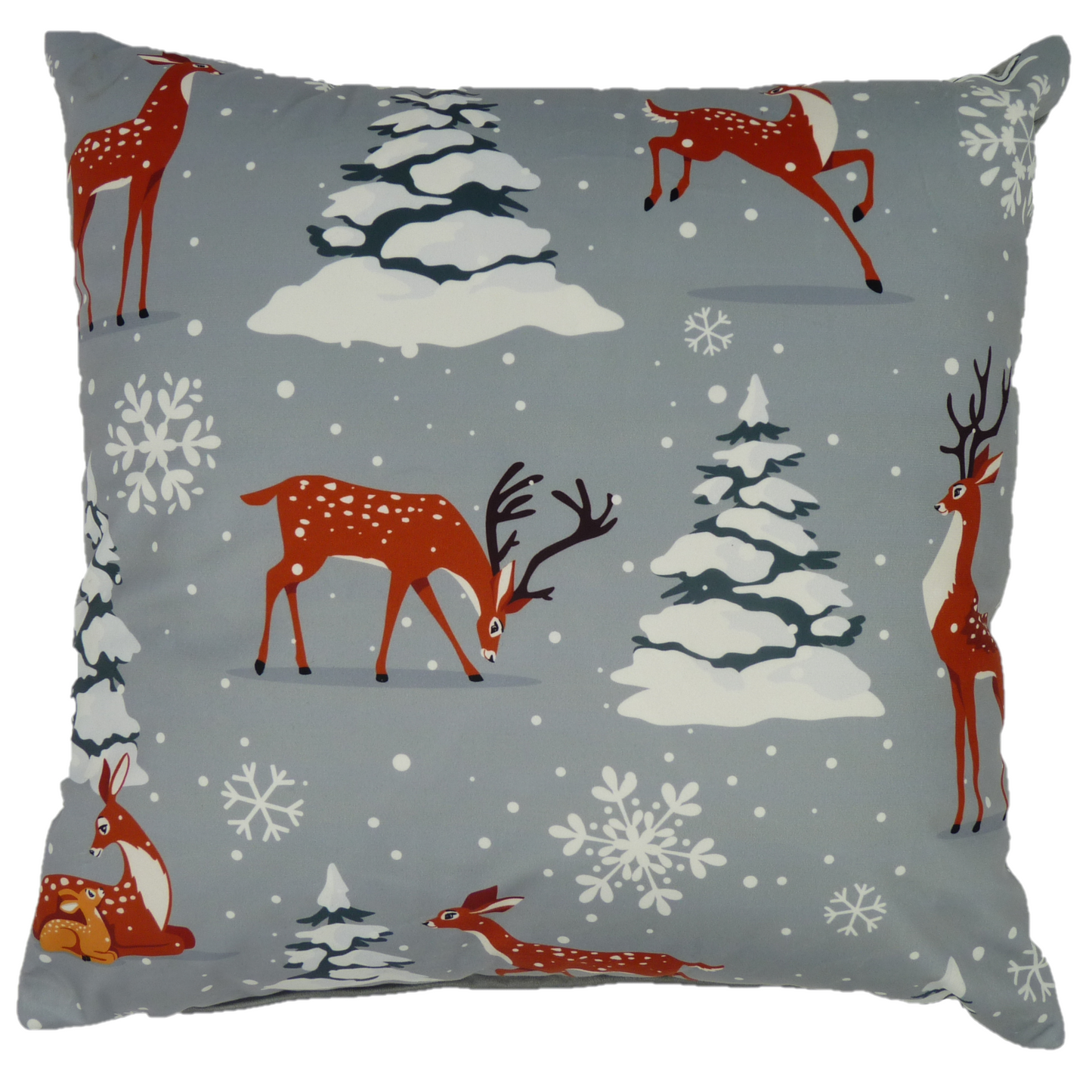 Snowy Deer Platinum Grey Filled Velvet cushion (45cm x 45cm)
