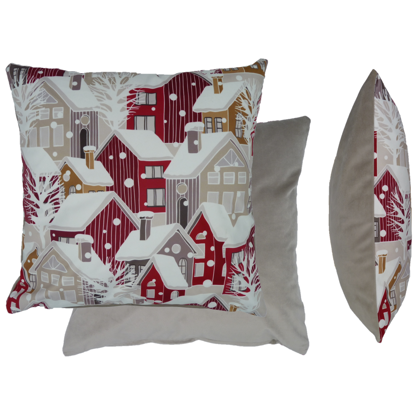 Snowy Houses Mink Velvet Cushion Cover (45cm x 45cm)