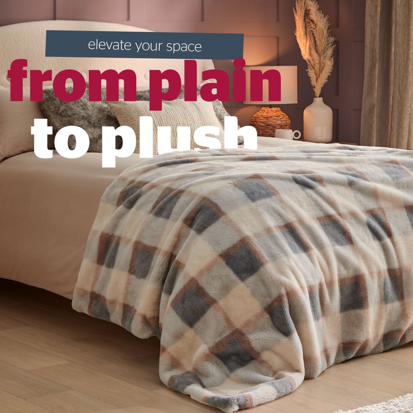 Silentnight Snugsie Natural Check Faux Fur Throw