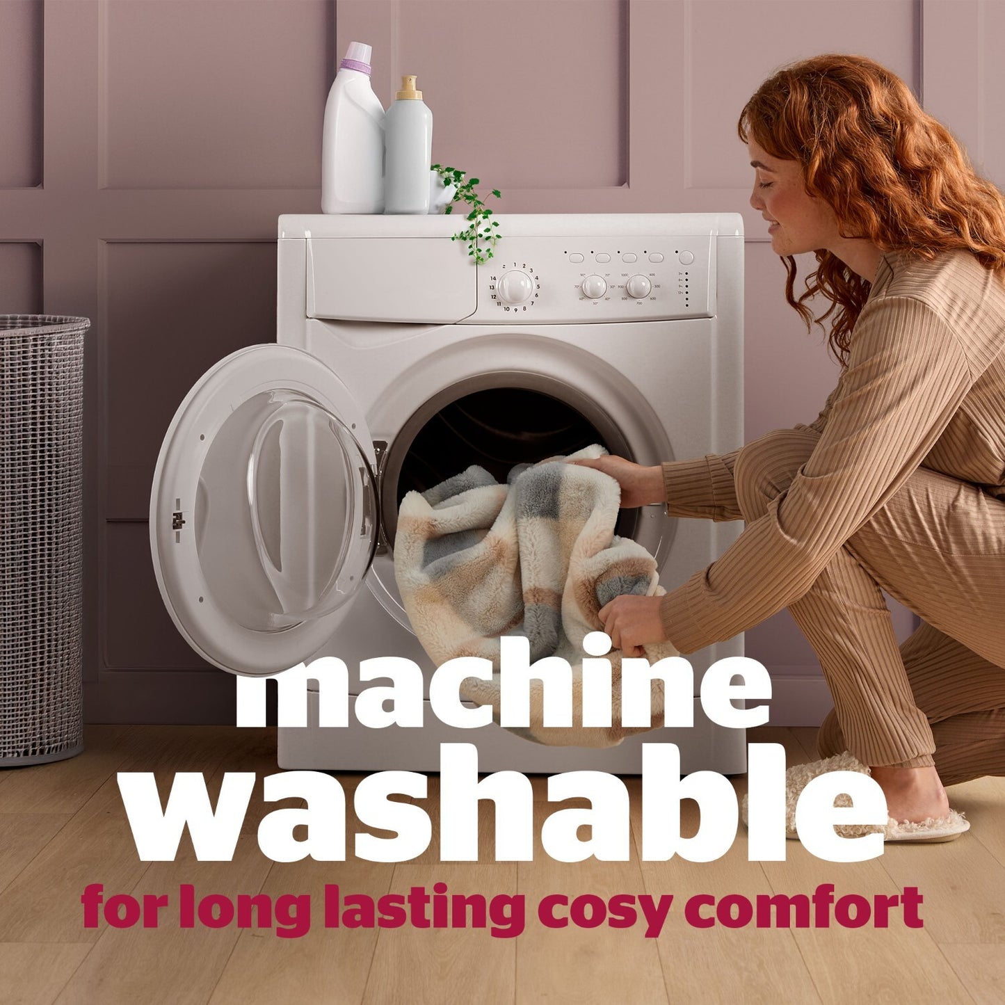 Silentnight Snugsie Natural Check Faux Fur Throw