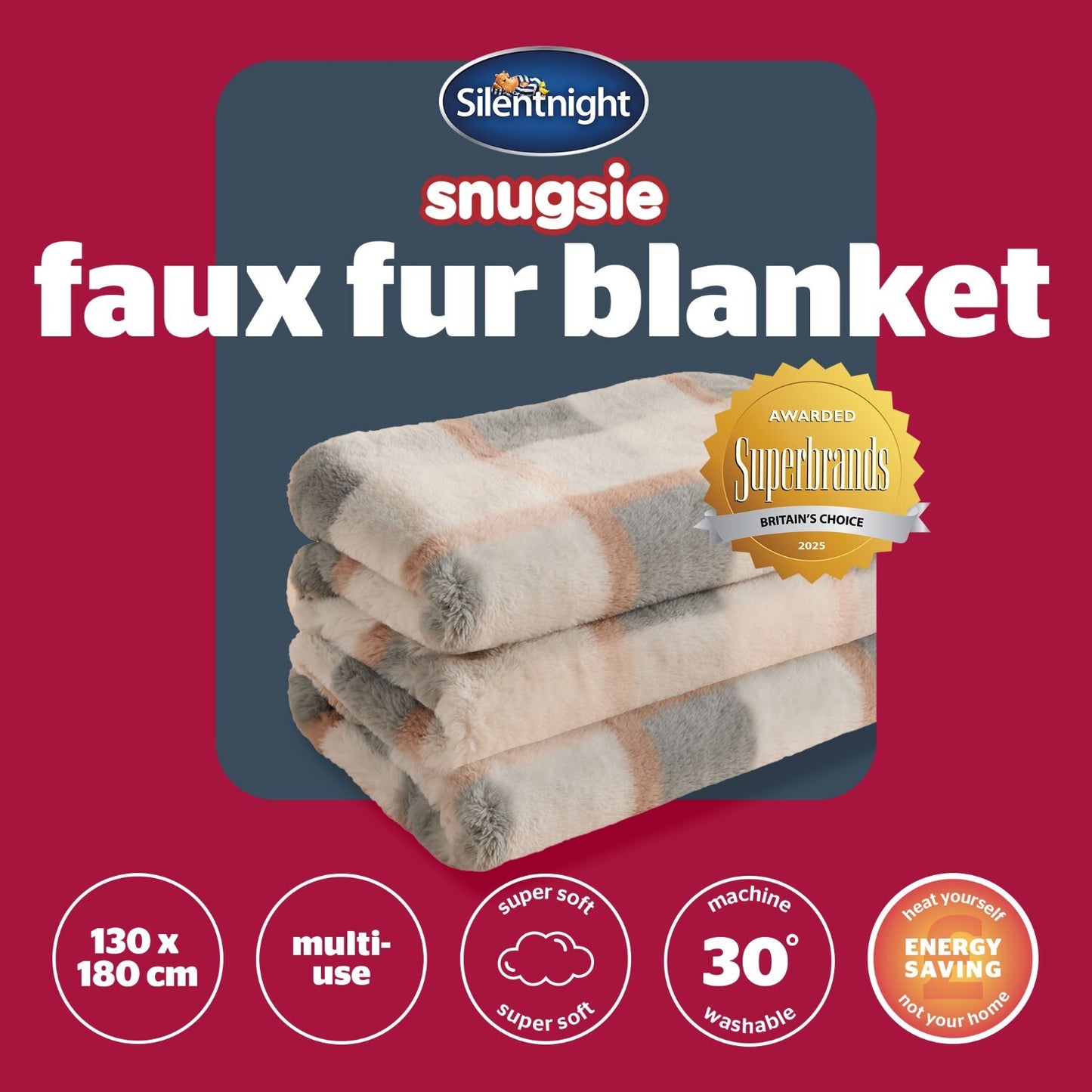 Silentnight Snugsie Natural Check Faux Fur Throw