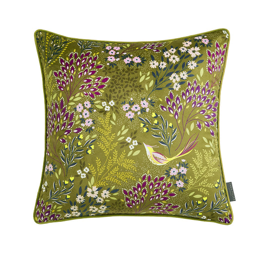 Sara Miller Songbird Olive Velvet Feather Cushion (50cm x 50cm)