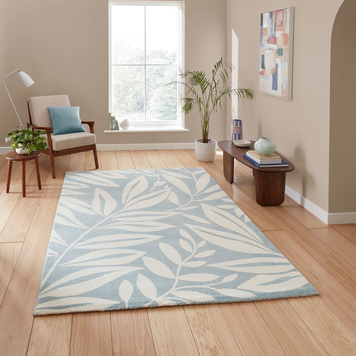 Catherine Lansfield Sorral Leaves Blue Rug