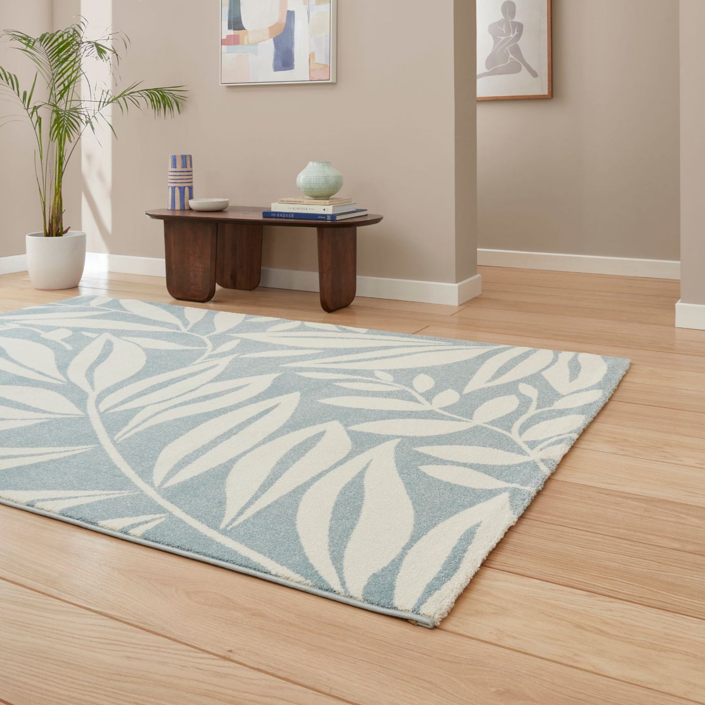 Catherine Lansfield Sorral Leaves Blue Rug