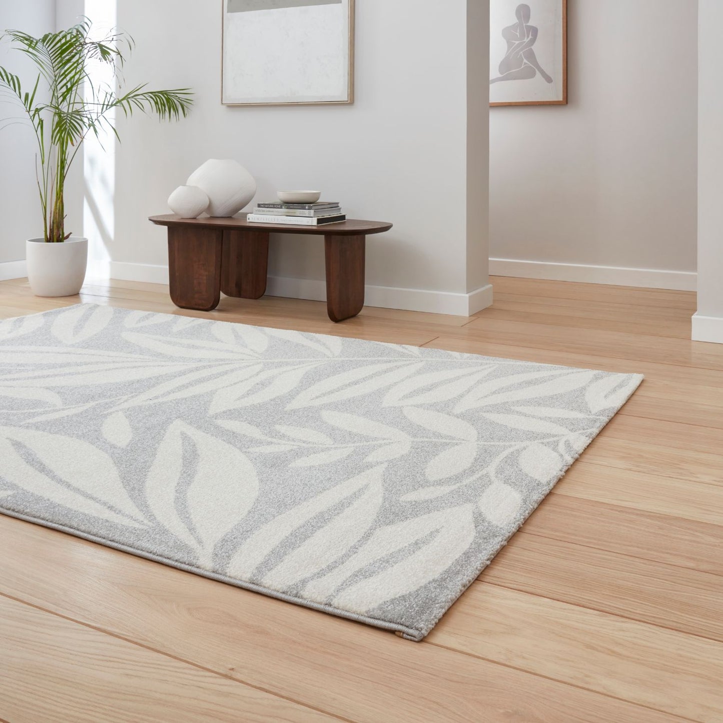 Catherine Lansfield Sorral Leaves Grey Rug