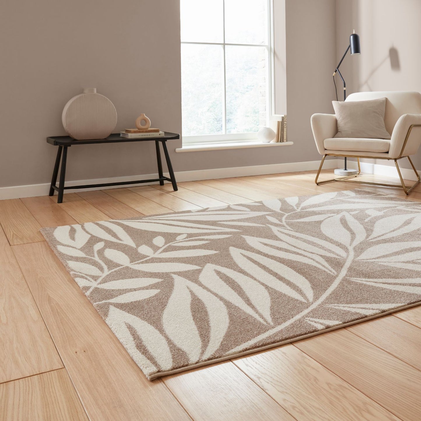 Catherine Lansfield Sorral Leaves Natural Rug