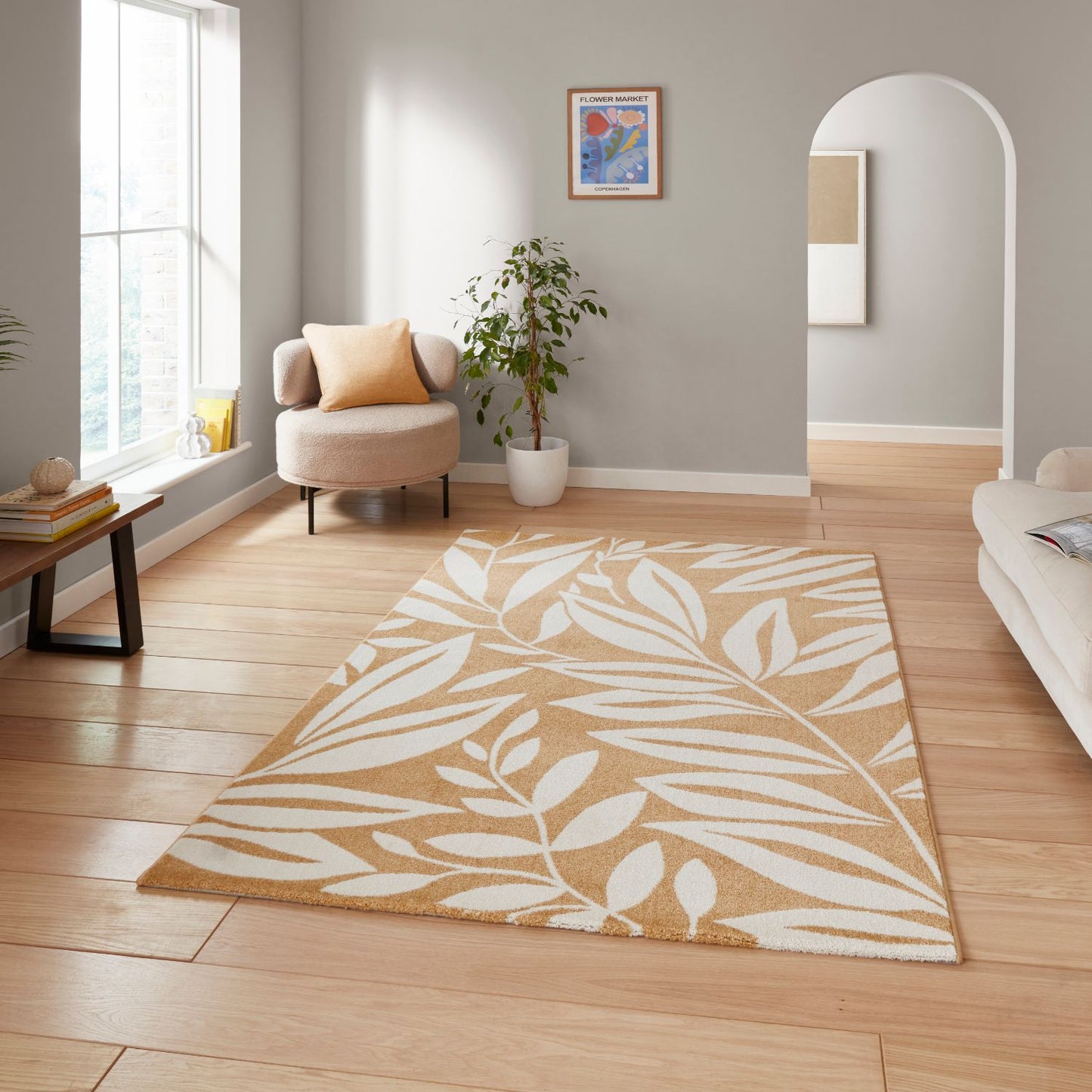 Catherine Lansfield Sorral Leaves Ochre Rug